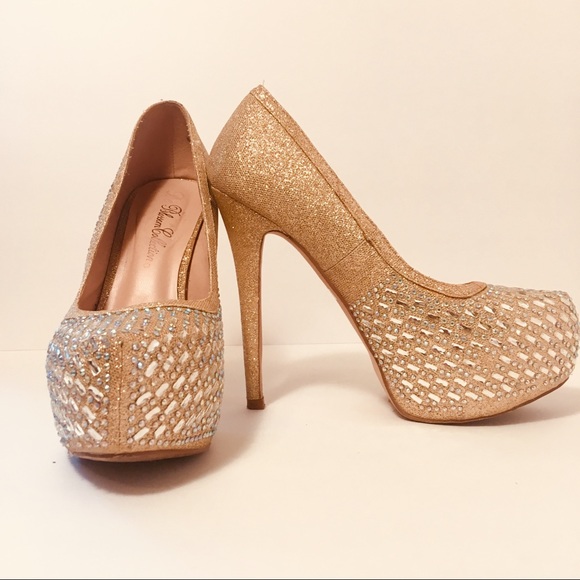 Stunning high gold rose heels cristal embellished - Picture 4 of 8
